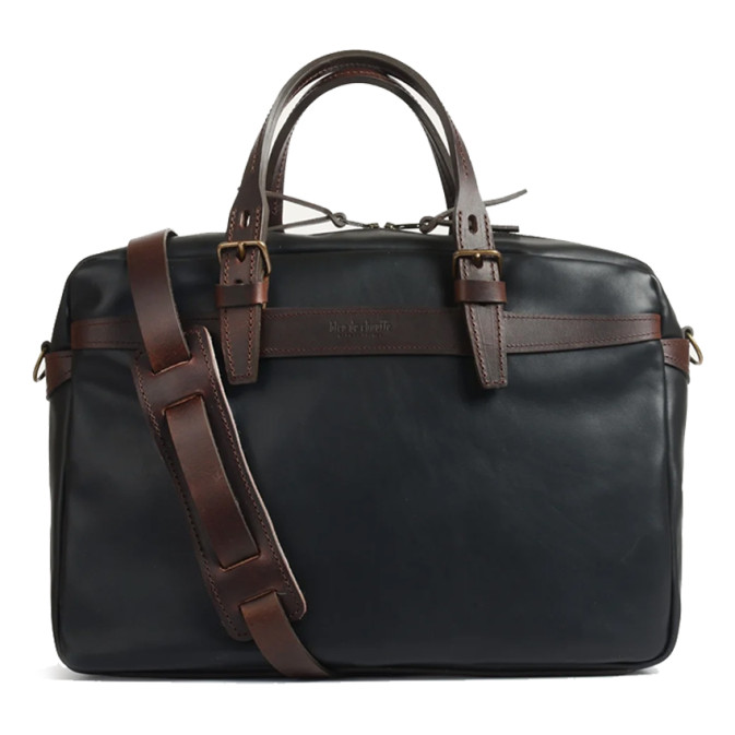 Business Ledger Leather Liscio Black Bag in Navy Blue