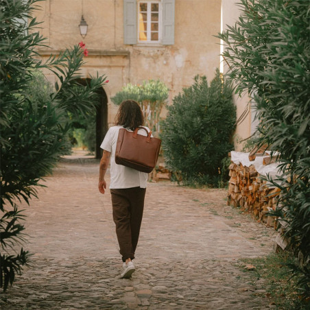Bleu de Chauffe Vegetable Tanned Leather Meline Tote Bag Brown Amber