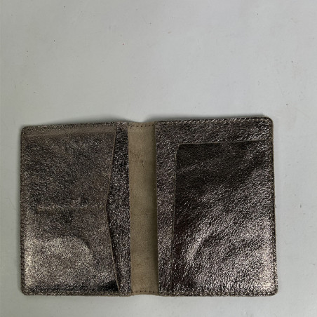 Shiny Crumpled Leather Vertical Pencil Holder Taupe