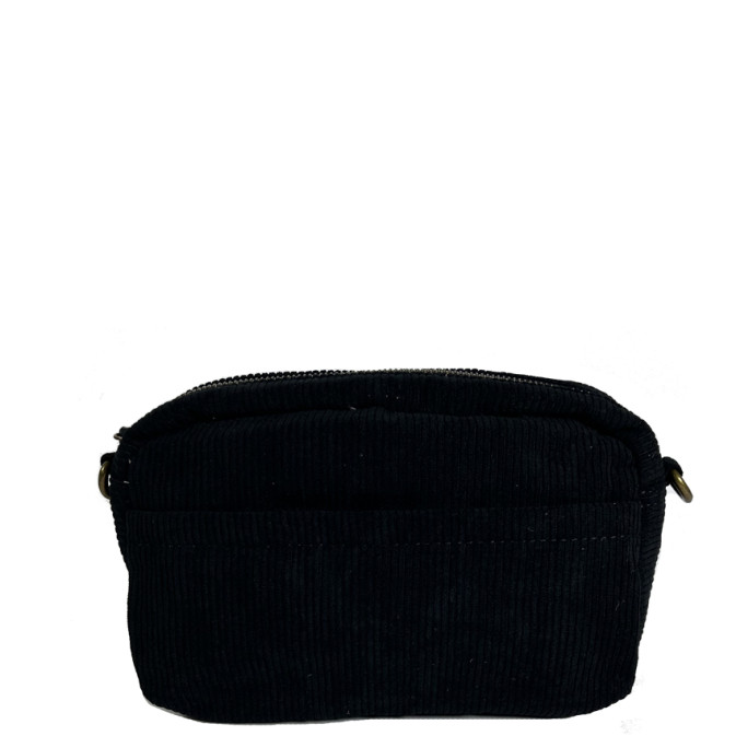 Farfouillette Sac Porté Travers Côtelé Et Pochette Noir