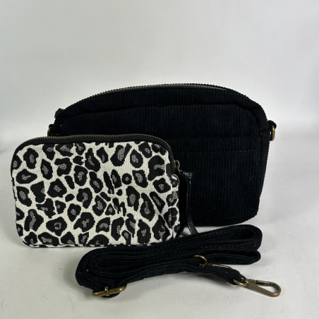 Farfouillette Sac Porté Travers Côtelé Et Pochette Noir pochette et bandoulière