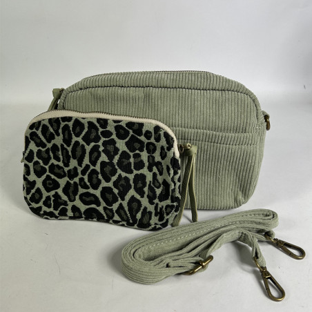 Farfouillette Sac Porté Travers Côtelé Et Pochette Tilleul pochette et bandoulière