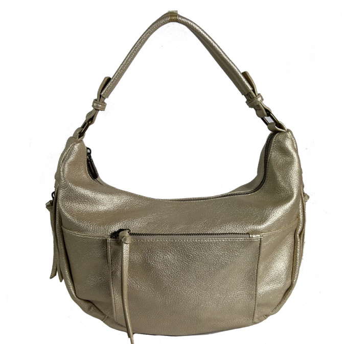 Farfouillette Large Drawstring Bag Faux Cuir Grainé Doré