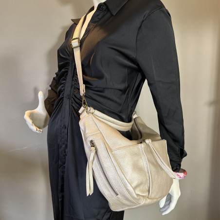 Farfouillette Large Drawstring Bag Faux Cuir Grainé Doré