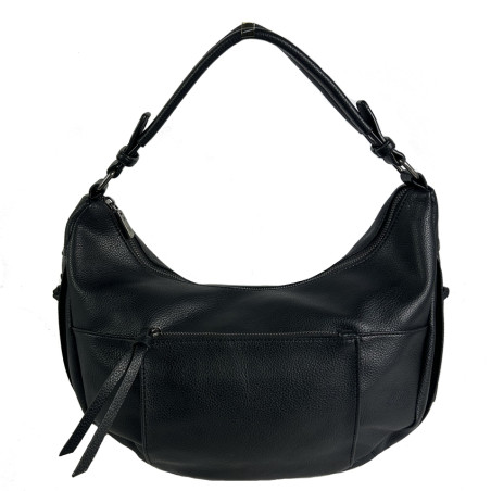 Farfouillette Large Drawstring Bag Faux Cuir Grainé Noir