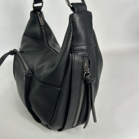 Farfouillette Large Drawstring Bag Faux Cuir Grainé Noir