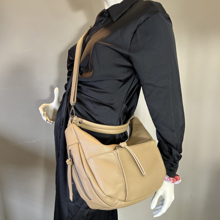 Farfouillette Large Drawstring Bag Faux Cuir Grainé Sable