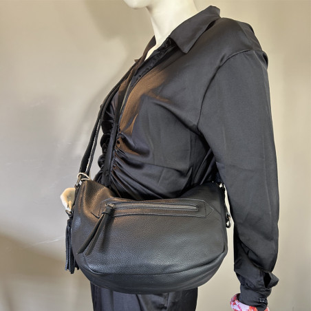 Farfouillette Large Banana Bag Faux Cuir Grainé Noir