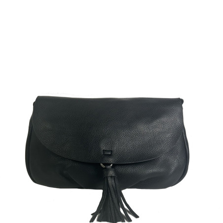 Farfouillette Crossbody Bag with Flap and Tassel 3 Compartments Black