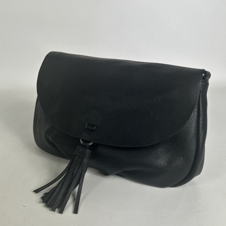Farfouillette Sac Porté Travers A Rabat Et Pompon 3 Compartiments Noir côté