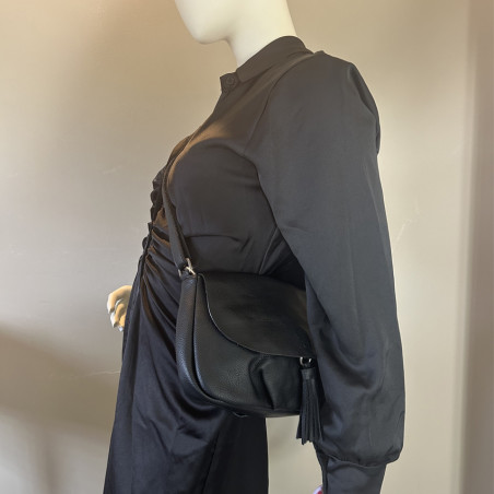 Farfouillette Crossbody Bag with Flap and Tassel 3 Compartments Black