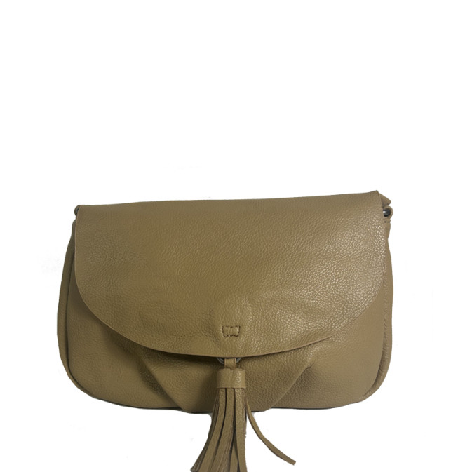 Farfouillette Crossbody Bag with Flap and Tassel 3 Compartments Sand