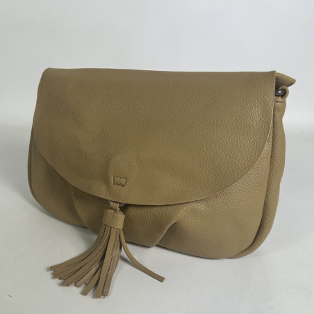 Farfouillette Crossbody Bag with Flap and Tassel 3 Compartments Sand