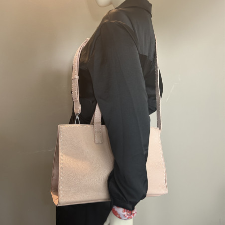 Farfouillette Sac Porté Main Avec Surpiqûres Rose porté