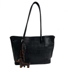Farfouillette Woven Shopping Bag with Removable Keychain Black