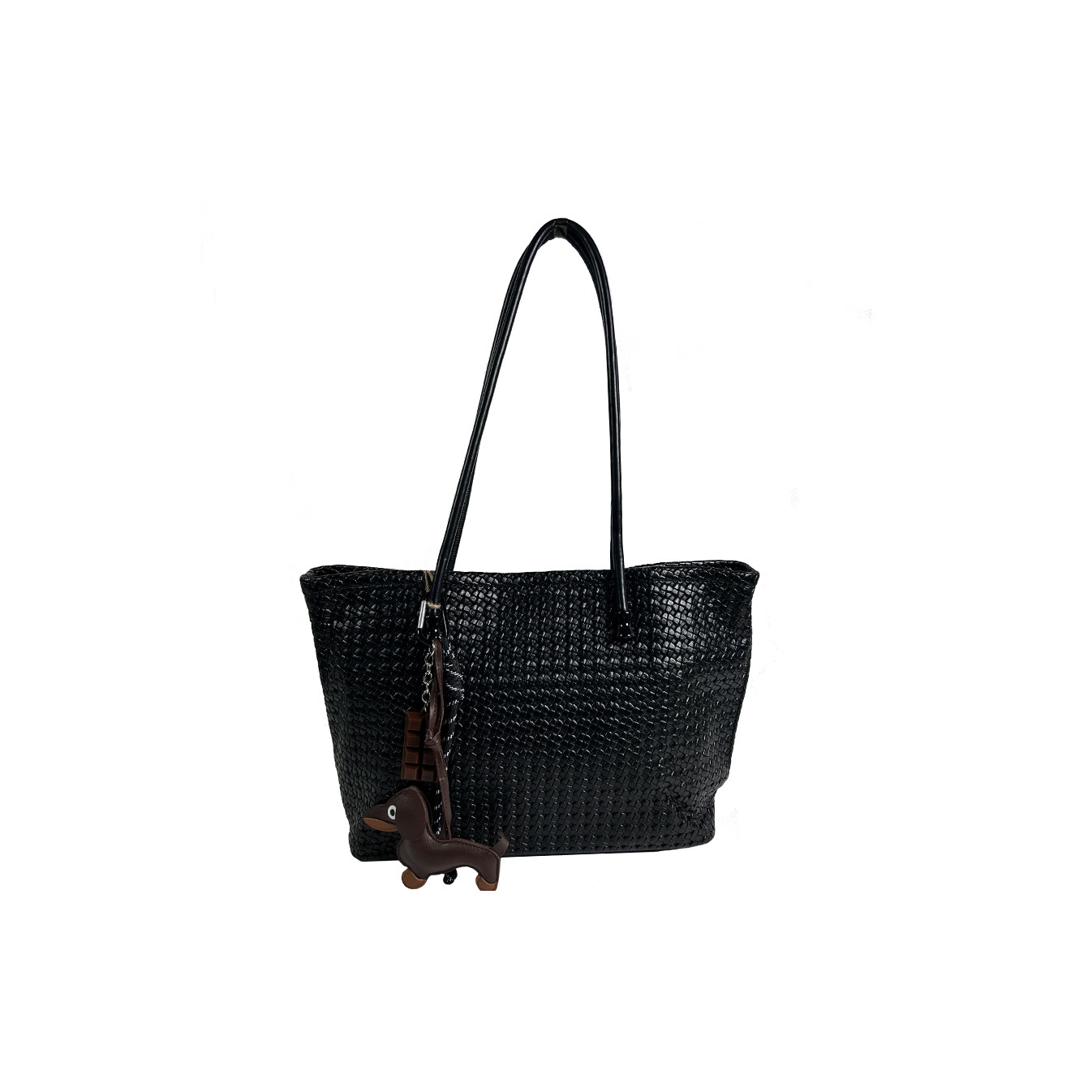 Farfouillette Woven Shopping Bag with Removable Keychain Black