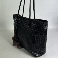 Farfouillette Woven Shopping Bag with Removable Keychain Black