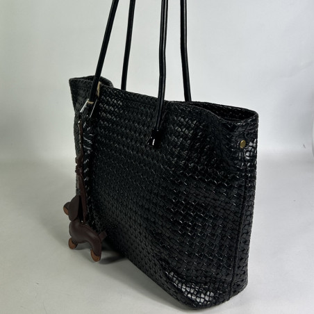 Farfouillette Woven Shopping Bag with Removable Keychain Black