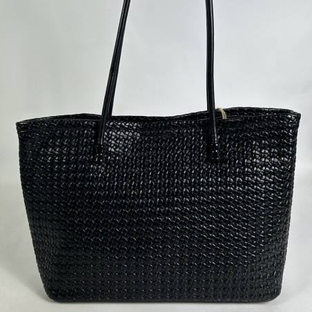 Farfouillette Woven Shopping Bag with Removable Keychain Black
