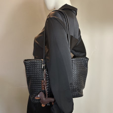 Farfouillette Woven Shopping Bag with Removable Keychain Black