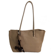 Farfouillette Woven Shopping Bag with Removable Keychain Taupe