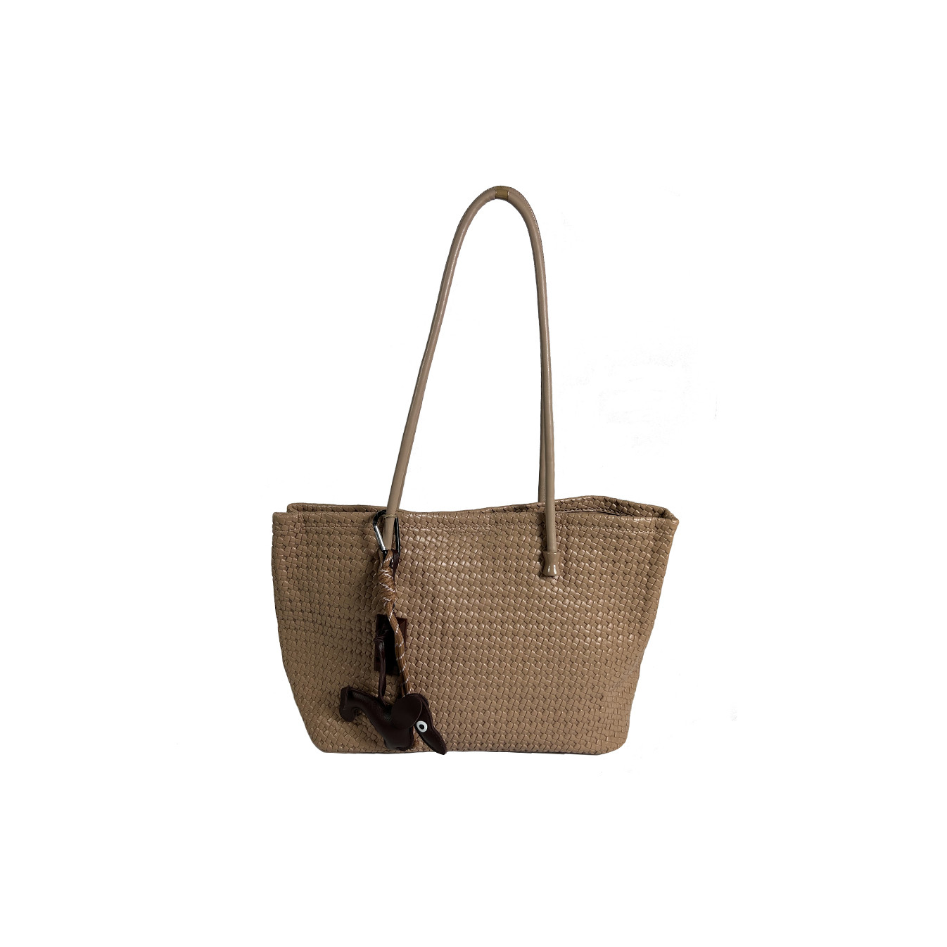 Farfouillette Woven Shopping Bag with Removable Keychain Taupe