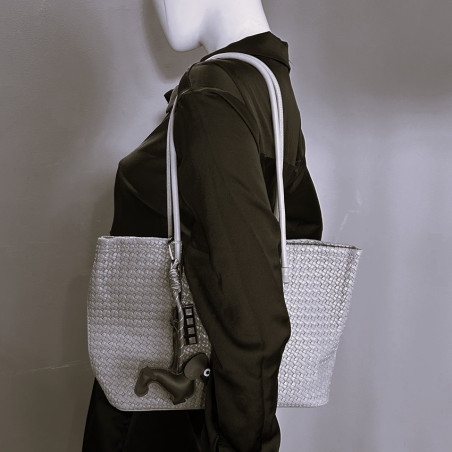 Farfouillette Woven Shopping Bag with Removable Keychain Taupe
