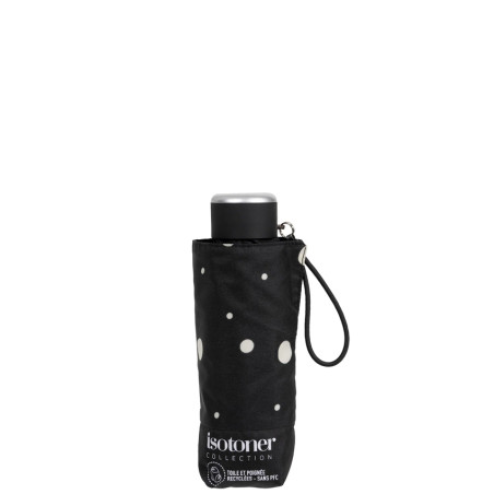 Isotoner Parapluie Mini Pliant Manuel Pois Noir/Jaune face