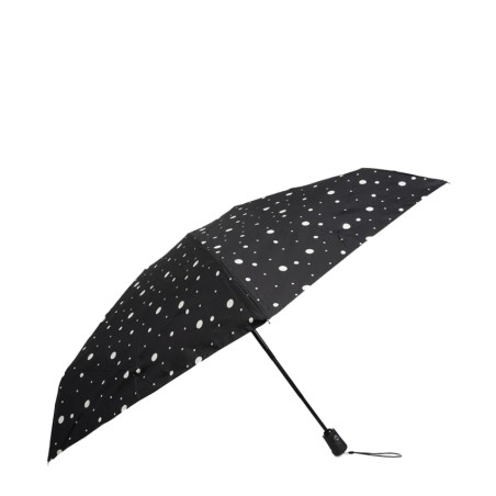 Isotoner Mini Automatic Folding Umbrella Black/Yellow Polka Dot