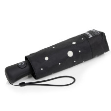 Isotoner Mini Automatic Folding Umbrella Black/Yellow Polka Dot