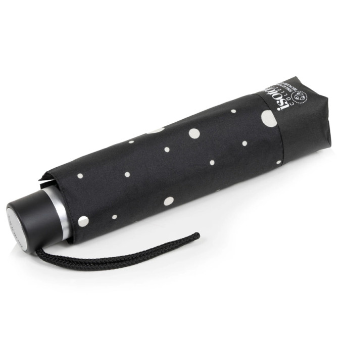 Isotoner Folding Manual Resistant Umbrella Black/Yellow Polka Dot
