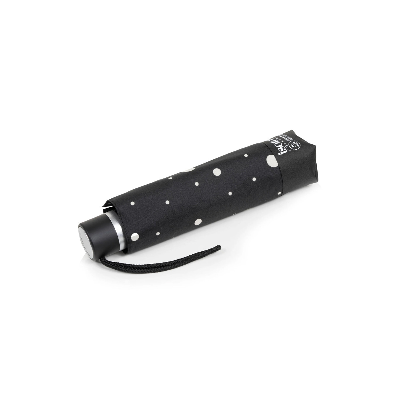 Isotoner Folding Manual Resistant Umbrella Black/Yellow Polka Dot