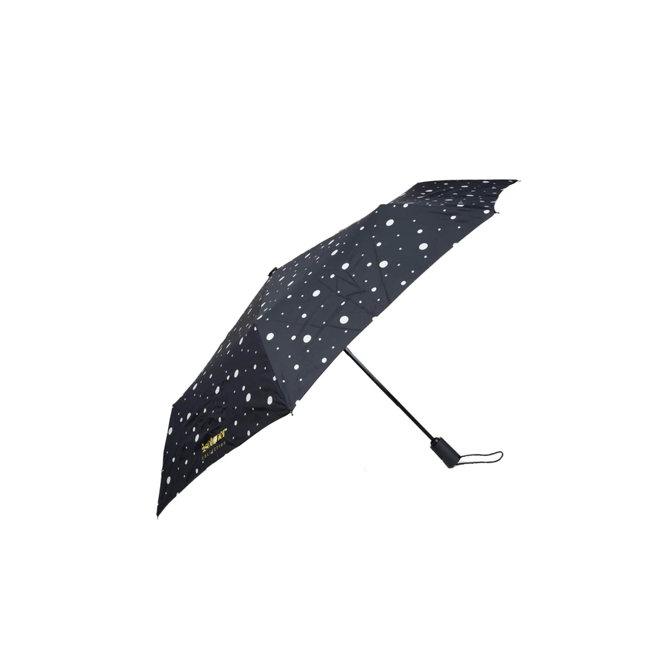 Isotoner Automatic Folding Umbrella Black/Yellow Polka Dot