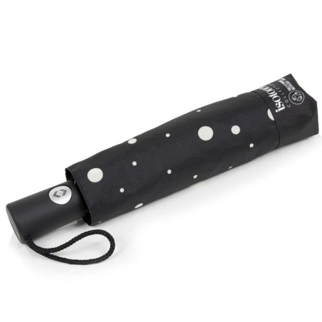 Isotoner Automatic Folding Umbrella Black/Yellow Polka Dot
