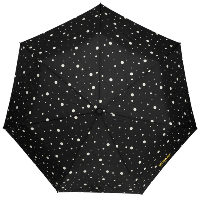 Isotoner Compact Automatic Umbrella Black/Yellow Polka Dot