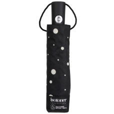 Isotoner Automatic Folding Umbrella Black/Yellow Polka Dot