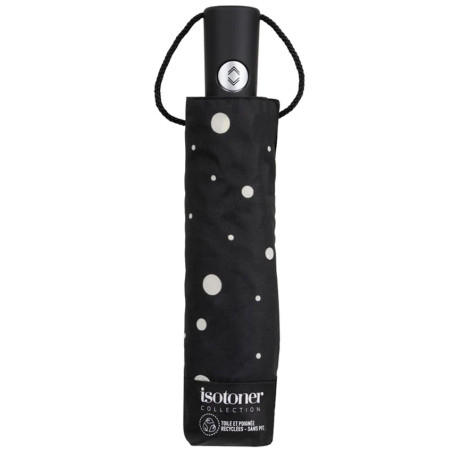 Isotoner Automatic Folding Umbrella Black/Yellow Polka Dot