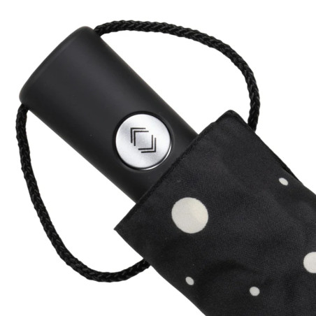 Isotoner Automatic Folding Umbrella Black/Yellow Polka Dot