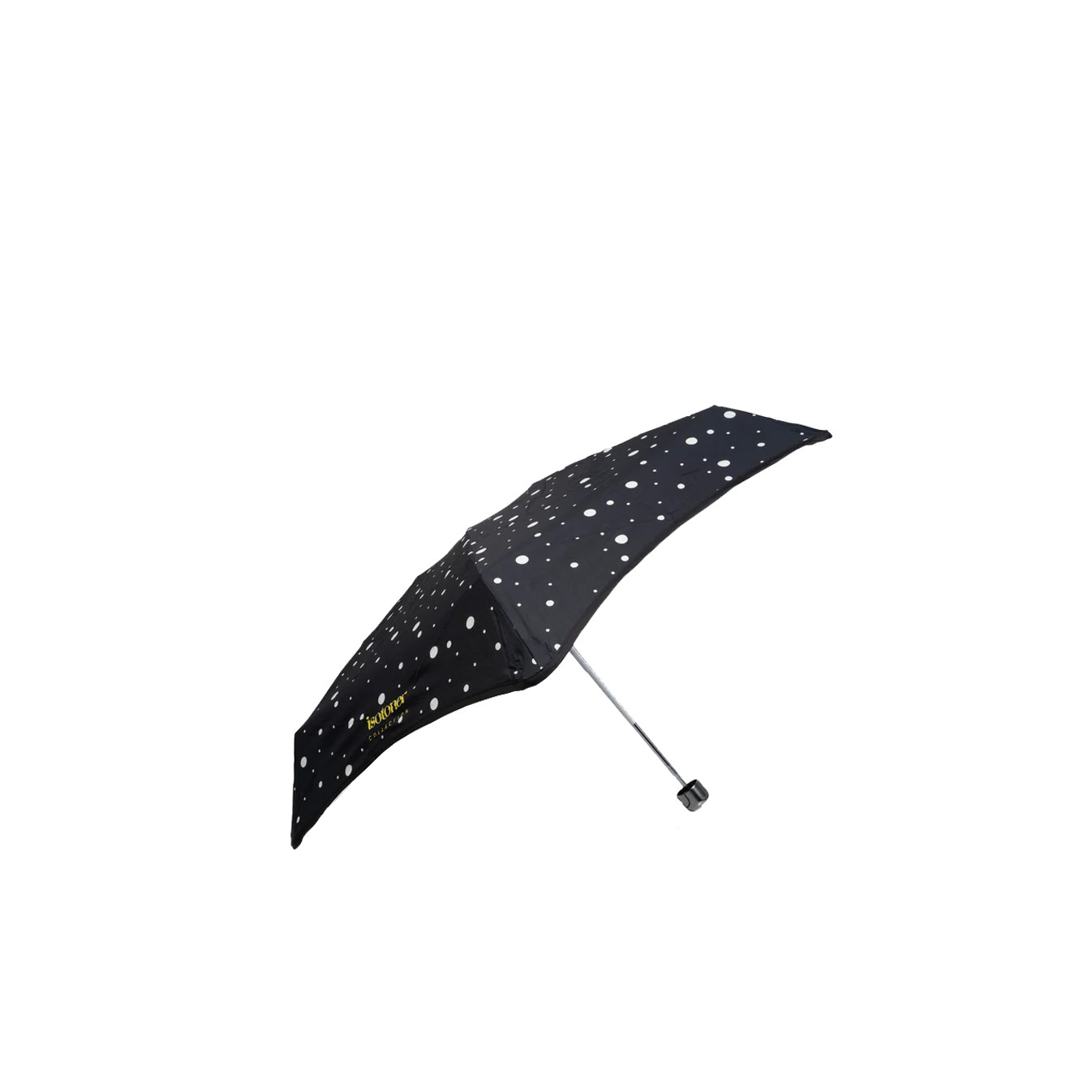 Isotoner Mini X-Tra Solid Folding Umbrella Black/Yellow Polka Dot