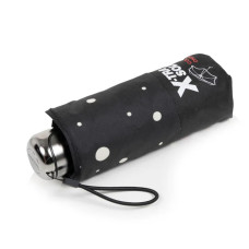 Isotoner Mini X-Tra Solid Folding Umbrella Black/Yellow Polka Dot