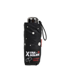 Isotoner Mini X-Tra Solid Folding Umbrella Black/Yellow Polka Dot