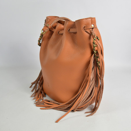 Mila Louise Milea C1 Bucket Bag Fringed Grainy Leather Tan