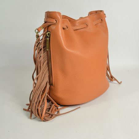 Mila Louise Milea C1Sac Seau Frangé Cuir Grainé Tan profil