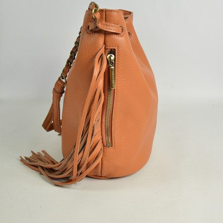 Mila Louise Milea C1Sac Seau Frangé Cuir Grainé Tan profil 2