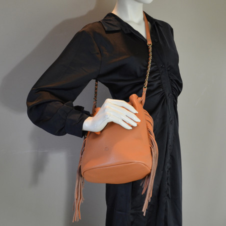 Mila Louise Milea C1 Bucket Bag Fringed Grainy Leather Tan