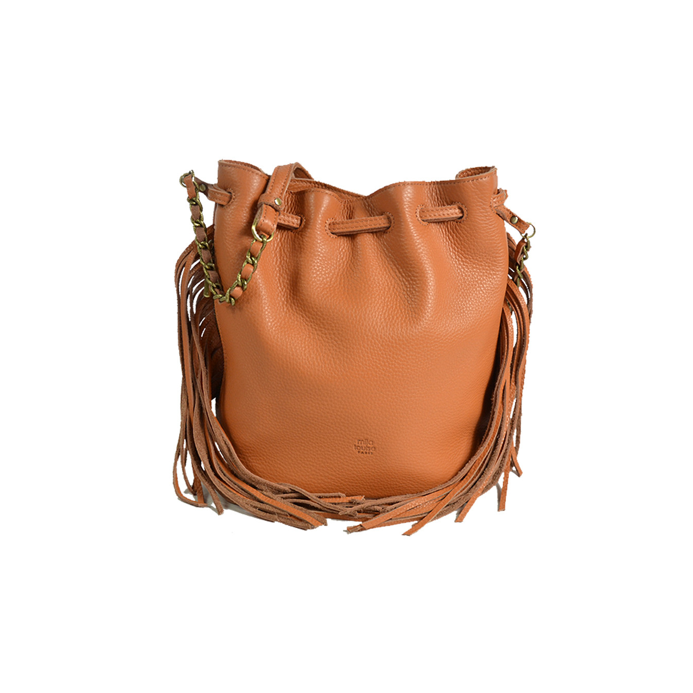 Mila Louise Milea C1 Bucket Bag Fringed Grainy Leather Tan