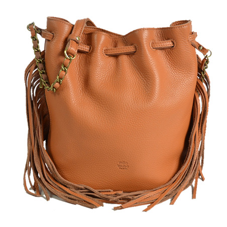 Mila Louise Milea C1 Bucket Bag Fringed Grainy Leather Tan