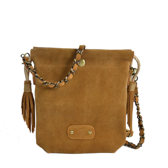 Mila Louise Mai V Velvet Leather Pouch Bag Amber