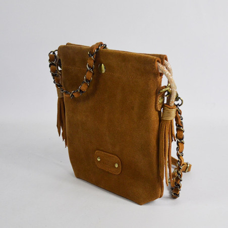 Mila Louise Mai V Velvet Leather Pouch Bag Amber