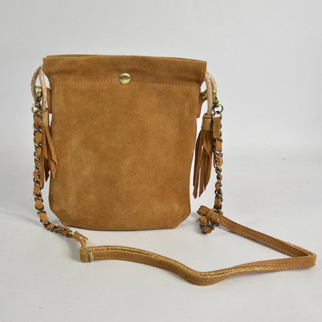 Mila Louise Mai V Velvet Leather Pouch Bag Amber